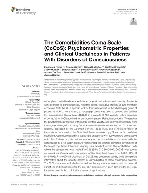 The Comorbidities Coma Scale (CoCoS): Psychometric。